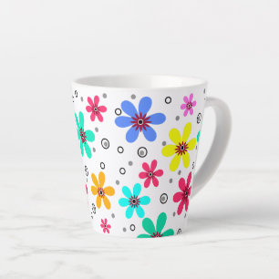 Multicolored flowers daisies retro background summ latte mug