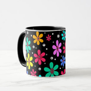 Multicolored flowers daisies retro background summ mug