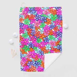 Multicolored Flowers Floral Illustration Pattern Golf Towel