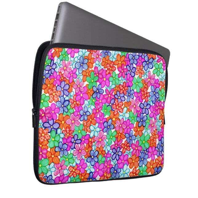Multicolored Flowers Floral Illustration Pattern L Laptop Sleeve (Front Right)