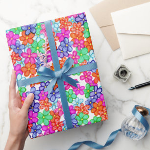 Multicolored Flowers Floral Illustration Pattern Wrapping Paper