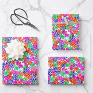 Multicolored Flowers Floral Illustration Pattern Wrapping Paper Sheet