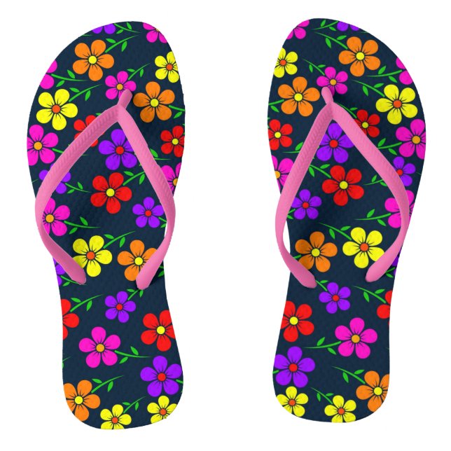 Multicolored Flowers Floral Pattern Flip Flops (Footbed)