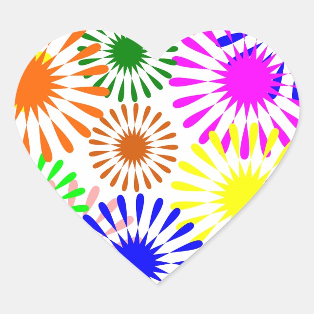 Multicolored Flowers Heart Sticker (Front)