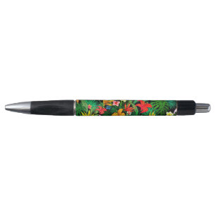 Multicolored Flowers & Palm Leaves on Black
