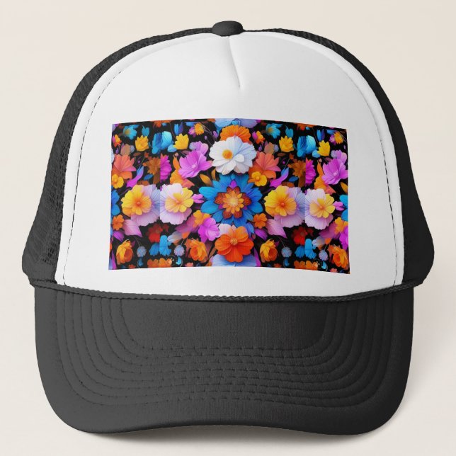 Multicolored Flowers Pattern-68577 Trucker Hat (Front)