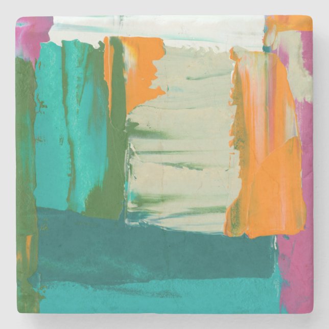 Multicolored Free Expression Painting Stone Coaster (Front)