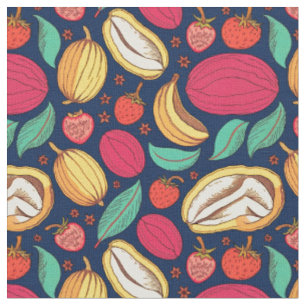 Multicolored fruits on a blue background fabric