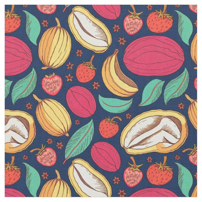 Multicolored fruits on a blue background fabric (Close Up)
