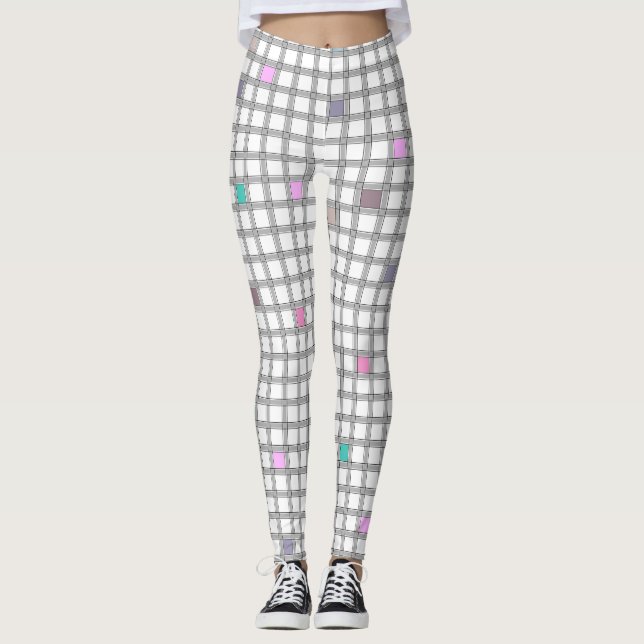 Multicolored Geometric Chequered Pattern Leggings (Front)