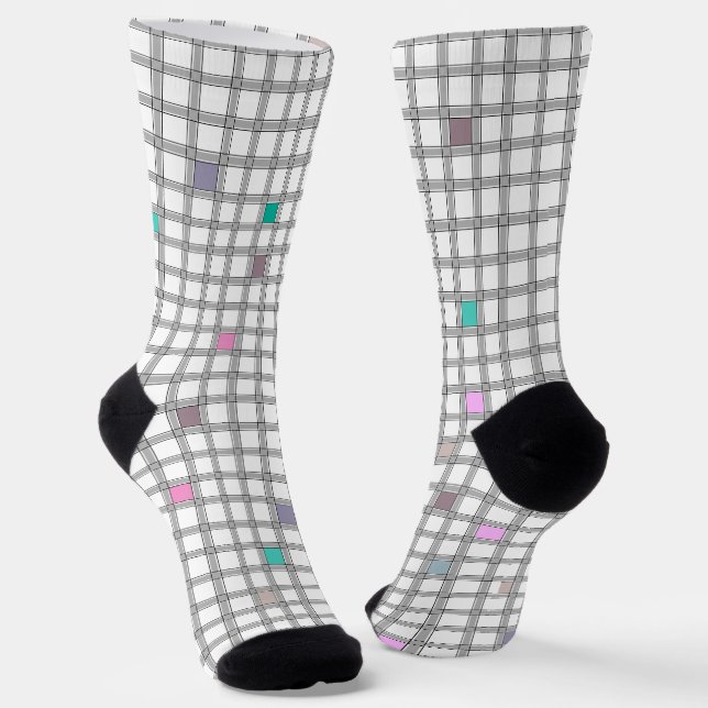 Multicolored Geometric Chequered Pattern Socks (Angled)