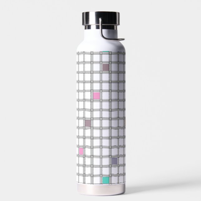 Multicolored Geometric Chequered Pattern Water Bottle (Left)