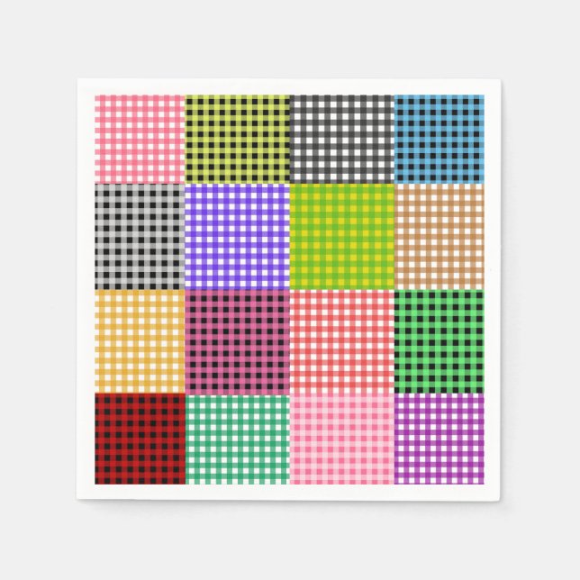 Multicolored Gingham Patchwork Plaid Pattern Napkin (Front)