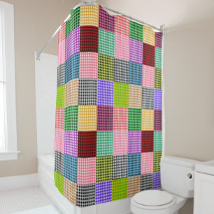 Multicolored Gingham Patchwork Plaid Pattern Shower Curtain