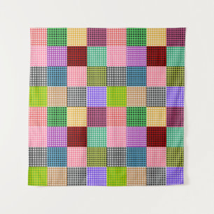 Multicolored Gingham Patchwork Plaid Pattern Tapestry