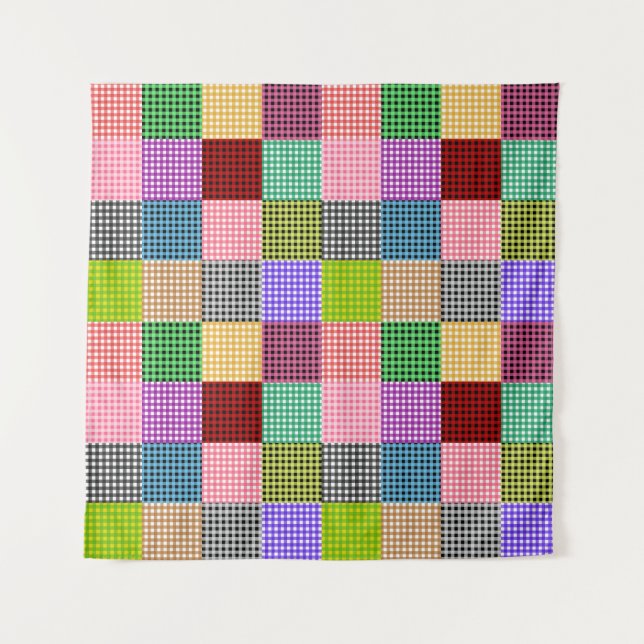 Multicolored Gingham Patchwork Plaid Pattern Tapestry (Front)