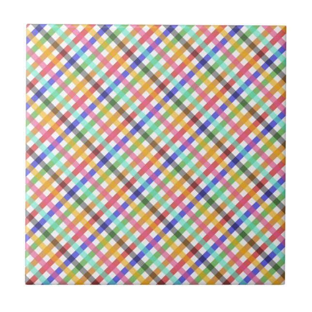 Multicolored Gingham Plaid Pattern Design  Tile (Front)