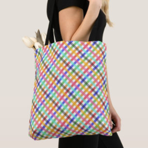 Multicolored Gingham Plaid Pattern Design  Tote Bag