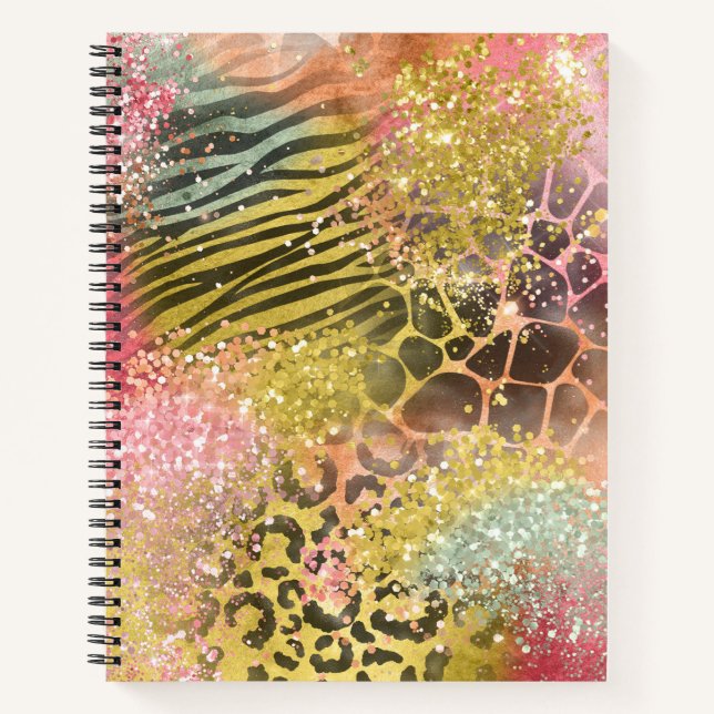 Multicolored Glitter Animal Print Notebook (Front)