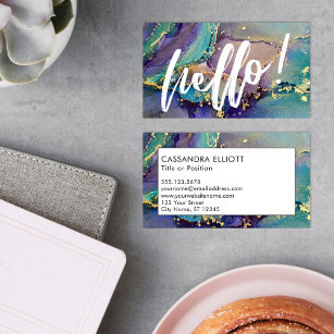 Multicolored & Gold Abstract Liquid Art Hello Business Card