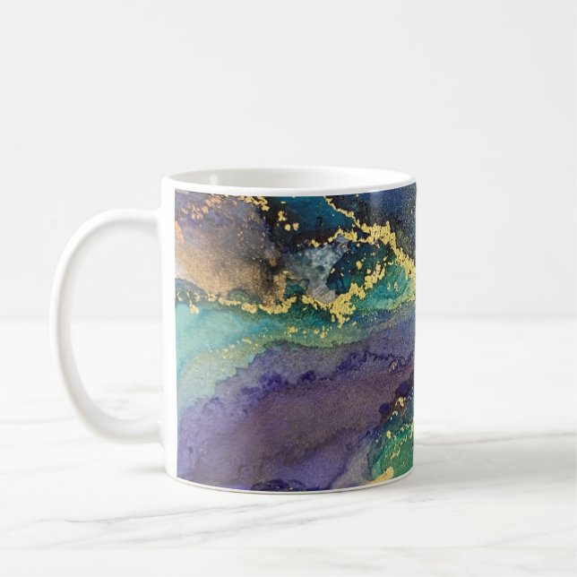 Multicolored Gold Alcohol Ink Liquid Abstract Art Coffee Mug (Left)
