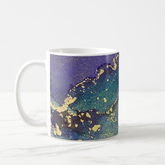 Multicolored Gold Alcohol Ink Liquid Abstract Art Coffee Mug (Left)