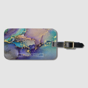 Multicolored Gold Alcohol Ink Liquid Abstract Art Luggage Tag