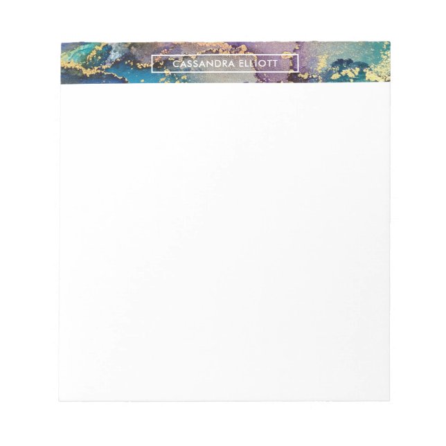 Multicolored Gold Alcohol Ink Liquid Abstract Art Notepad (Front)