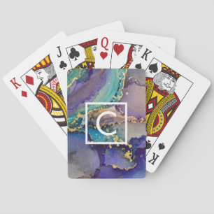 Multicolored Gold Alcohol Ink Liquid Art Monogram Playing Cards