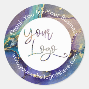 Multicolored Gold Liquid Abstract Art Your Logo Classic Round Sticker