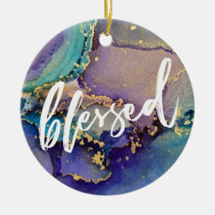 Multicolored & Gold Marbled Liquid Art Blessed Ceramic Tree Decoration