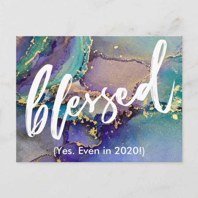 Multicolored & Gold Marbled Liquid Art Blessed Postcard (Front)