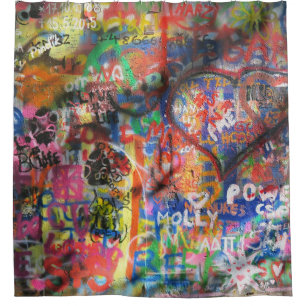 Multicolored graffiti on concrete wall shower curtain