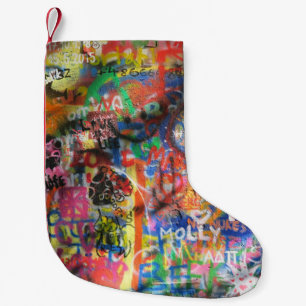 Multicolored graffiti on concrete wall small christmas stocking