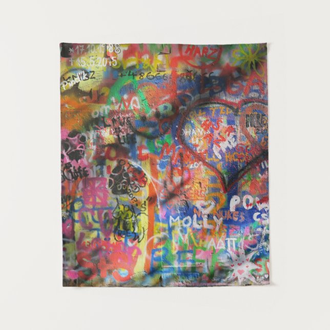Multicolored graffiti on concrete wall tapestry (Front)