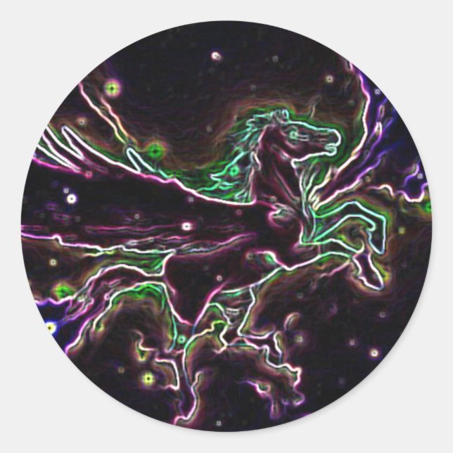 Multicolored graphic design pegusas classic round sticker (Front)