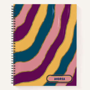 Multicolored Groovy Trendy Stripes Gold Glittery Notebook
