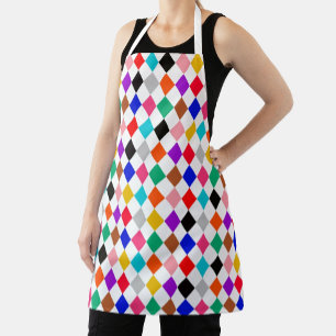 Multicolored Harlequin Diamonds Pattern Design  Apron