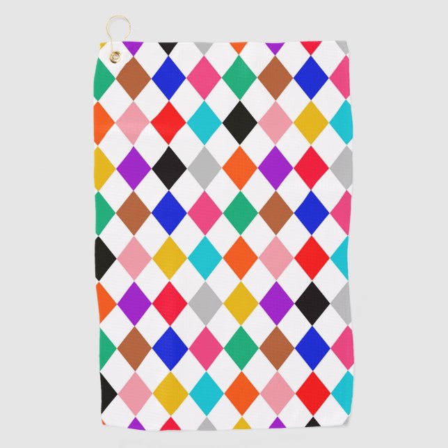Multicolored Harlequin Diamonds Pattern Design  Golf Towel (Front)