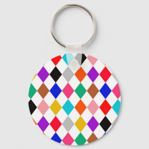 Multicolored Harlequin Diamonds Pattern Design Key Ring