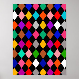 Multicolored Harlequin Diamonds Pattern Design Poster