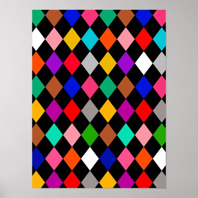 Multicolored Harlequin Diamonds Pattern Design  Poster (Front)