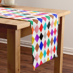 Multicolored Harlequin Diamonds Pattern Design  Short Table Runner