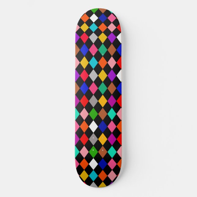 Multicolored Harlequin Diamonds Pattern Design  Skateboard (Front)