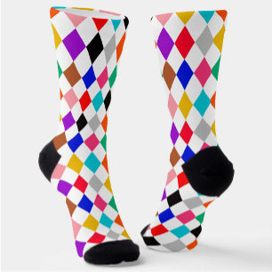 Multicolored Harlequin Diamonds Pattern Design  Socks