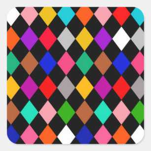 Multicolored Harlequin Diamonds Pattern Design  Square Sticker