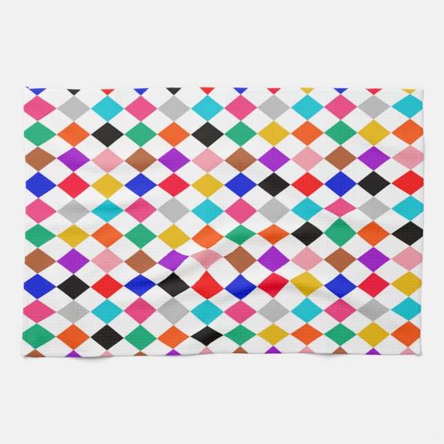 Multicolored Harlequin Diamonds Pattern Design  Tea Towel (Horizontal)
