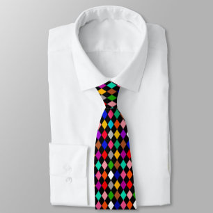 Multicolored Harlequin Diamonds Pattern Design Tie