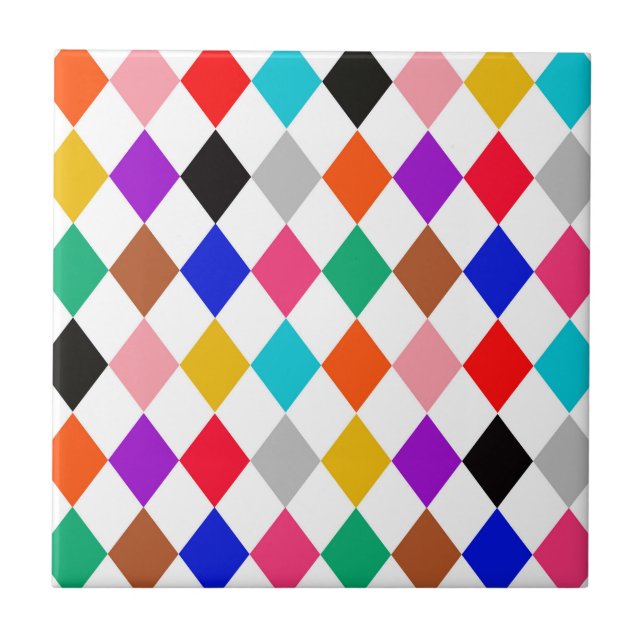 Multicolored Harlequin Diamonds Pattern Design  Tile (Front)