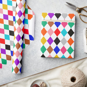 Multicolored Harlequin Diamonds Pattern Design Wrapping Paper